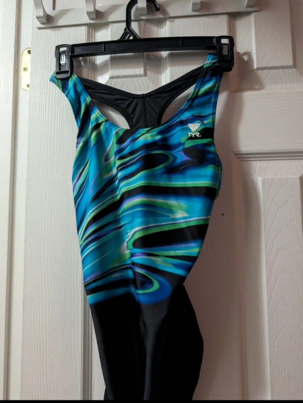 TYR One Piece Swimsuit Blue Green Abstract Racerback Athletic Swimwear Women's - Picture 5 of 7